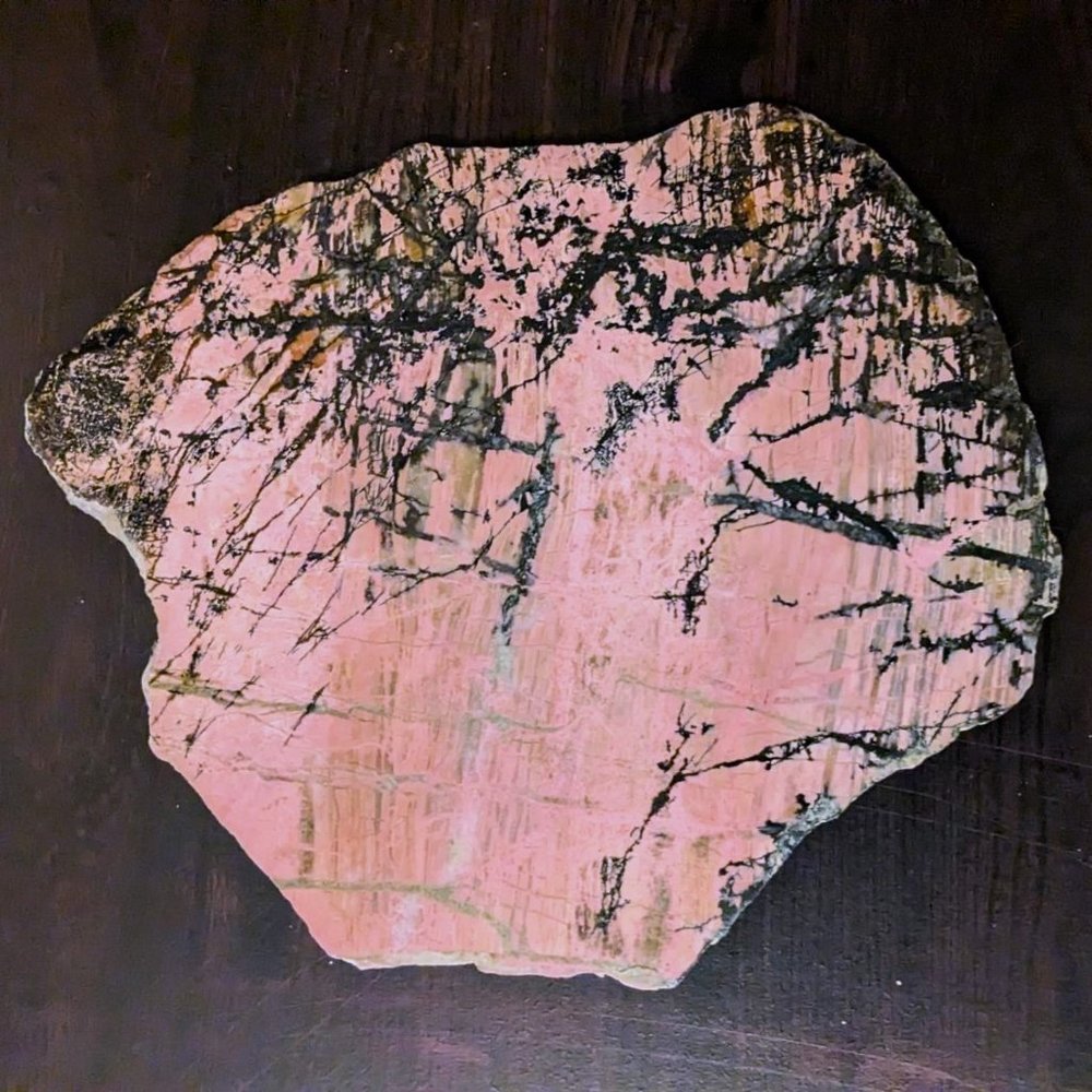 Stunning Large Polished Rhodonite Slab, approx. 8"x 9.5" & 1.6 lbs